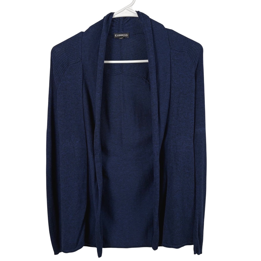Express Cardigan XS Navy Blue Open-Front Shawl Collar Cotton Blend Dark Academia